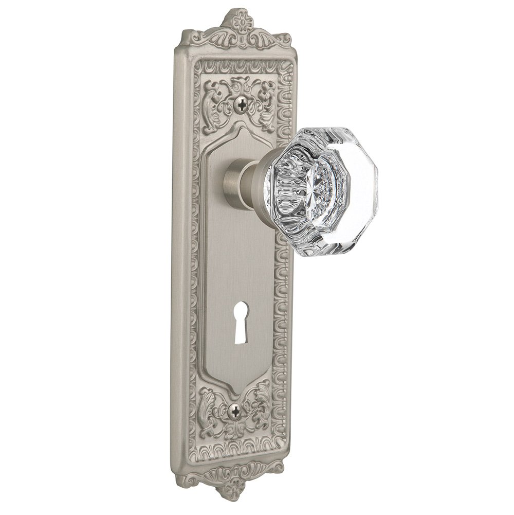 Nostalgic Warehouse Double Dummy Egg & Dart Plate with Keyhole and Waldorf Door Knob in Satin Nickel