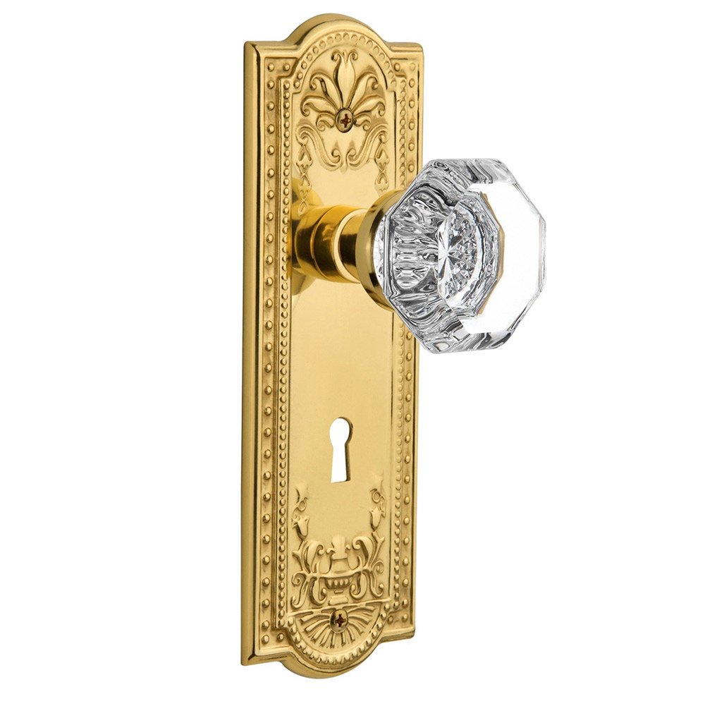 Nostalgic Warehouse Passage Meadows Plate with Keyhole and Waldorf Door Knob in Polished Brass