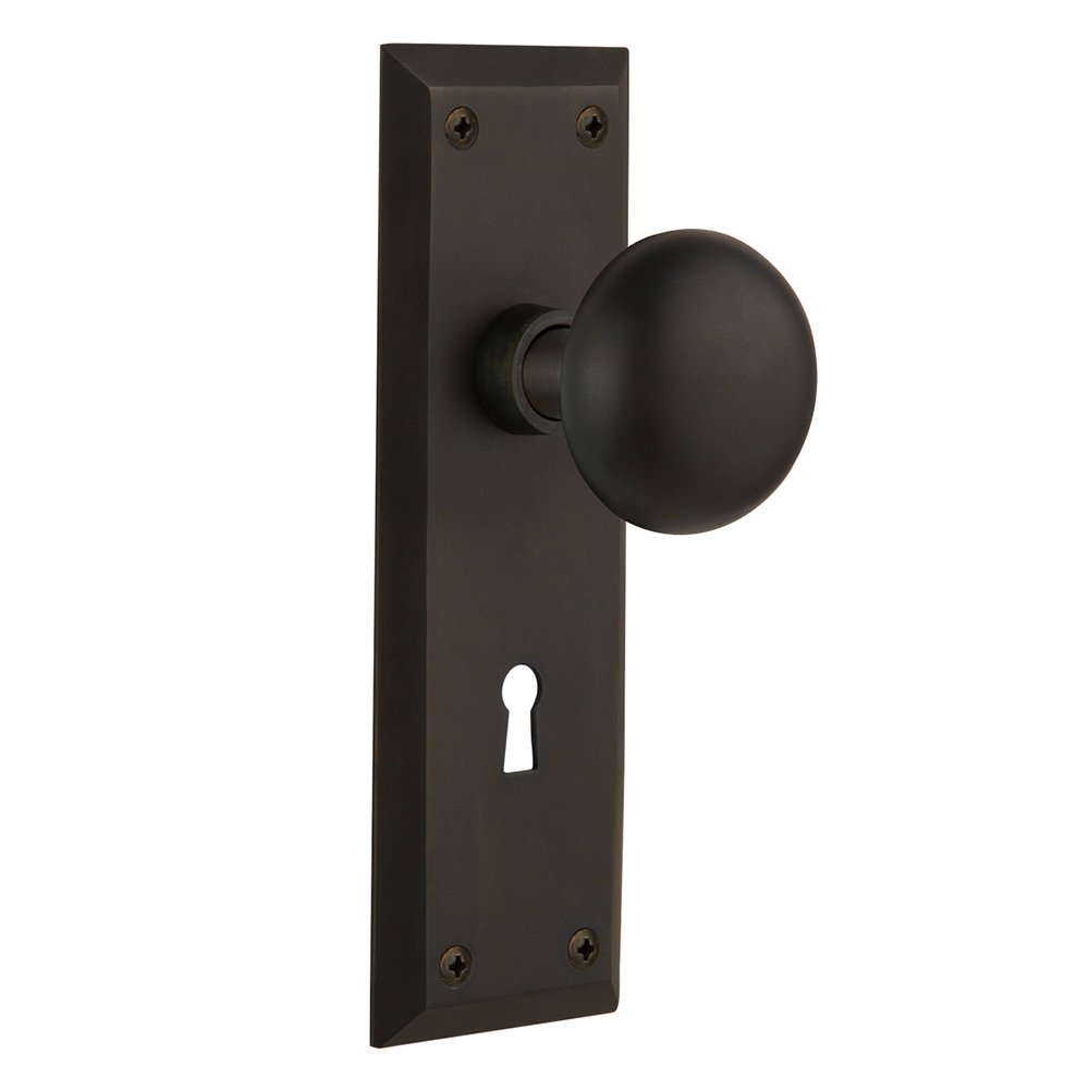 Nostalgic Warehouse Privacy New York Plate with Keyhole and New York Door Knob in Oil-Rubbed Bronze