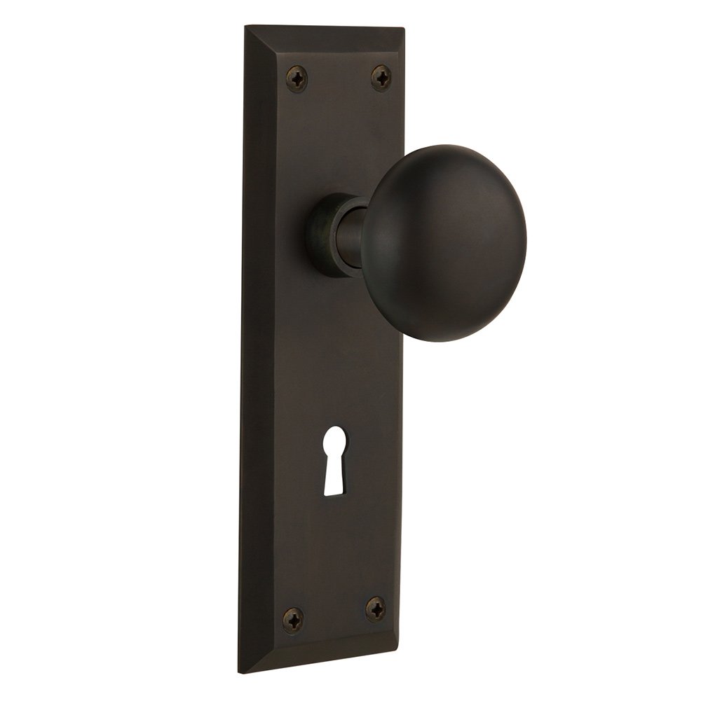 Nostalgic Warehouse Passage New York Plate with Keyhole and New York Door Knob in Oil-Rubbed Bronze