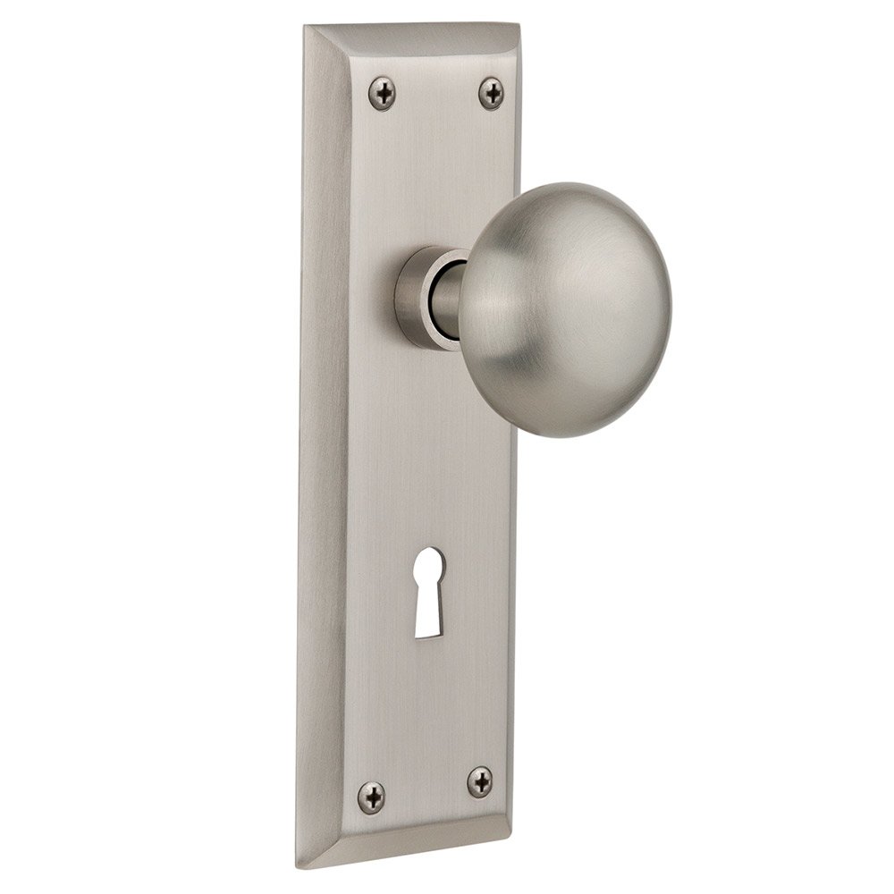 Nostalgic Warehouse Double Dummy New York Plate with Keyhole and New York Door Knob in Satin Nickel