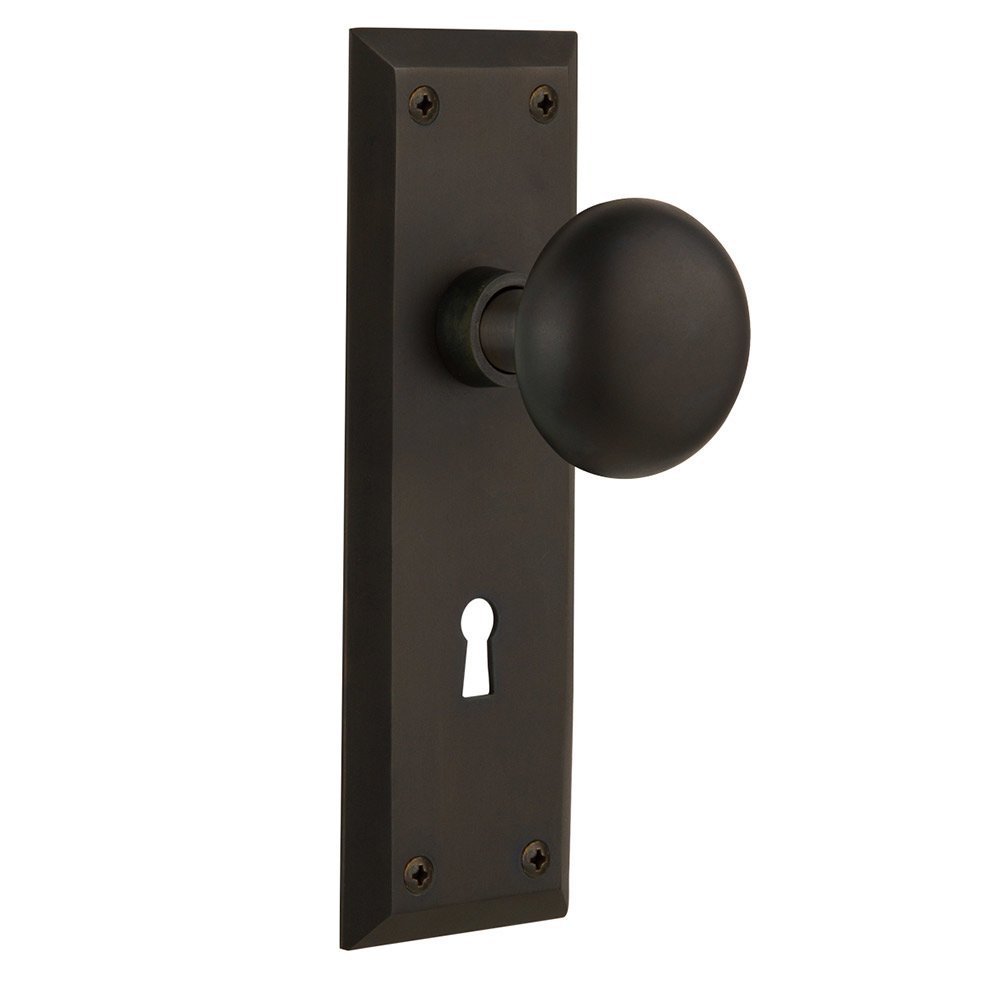 Nostalgic Warehouse Single Dummy New York Plate with Keyhole and New York Door Knob in Oil-Rubbed Bronze