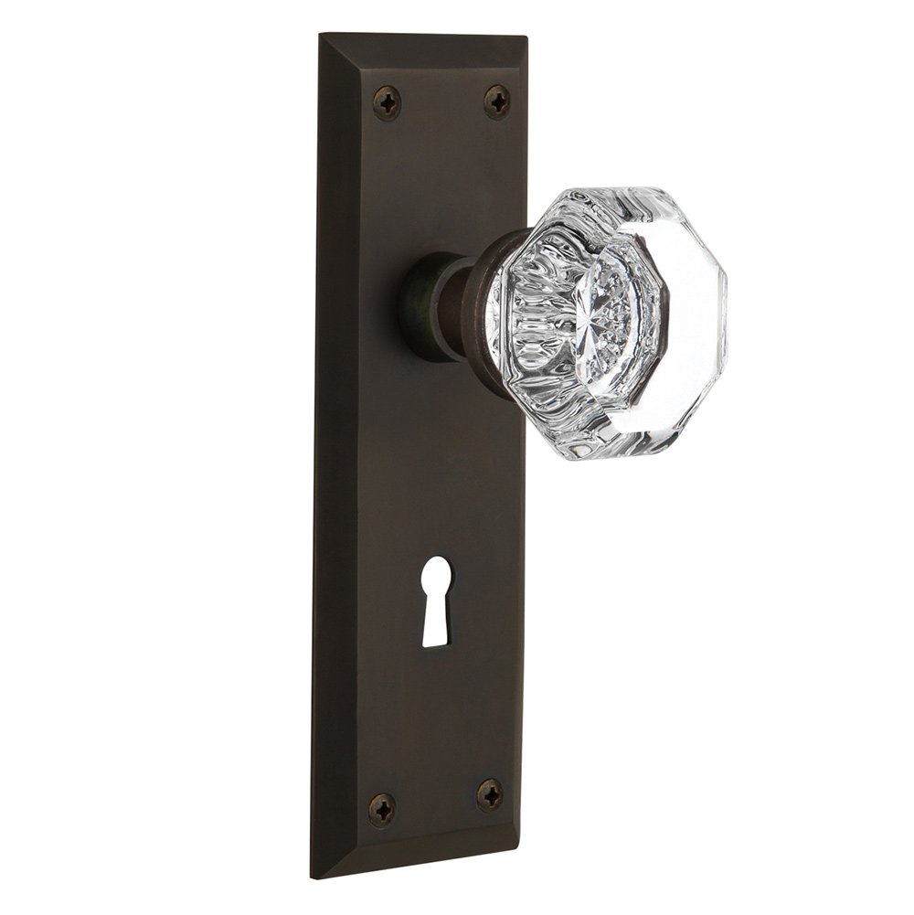 Nostalgic Warehouse Passage New York Plate with Keyhole and Waldorf Door Knob in Oil-Rubbed Bronze