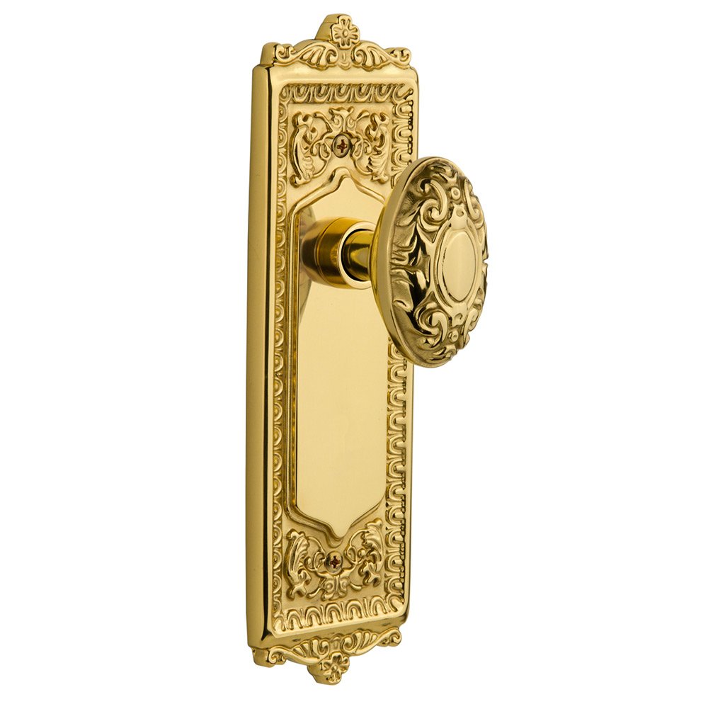Nostalgic Warehouse Passage Egg & Dart Plate with Victorian Door Knob in Polished Brass