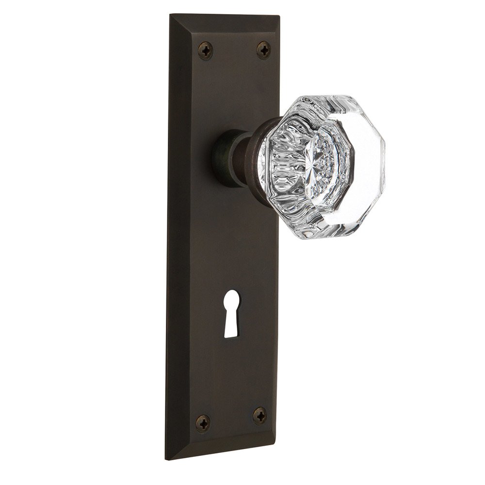 Nostalgic Warehouse Single Dummy New York Plate with Keyhole and Waldorf Door Knob in Oil-Rubbed Bronze