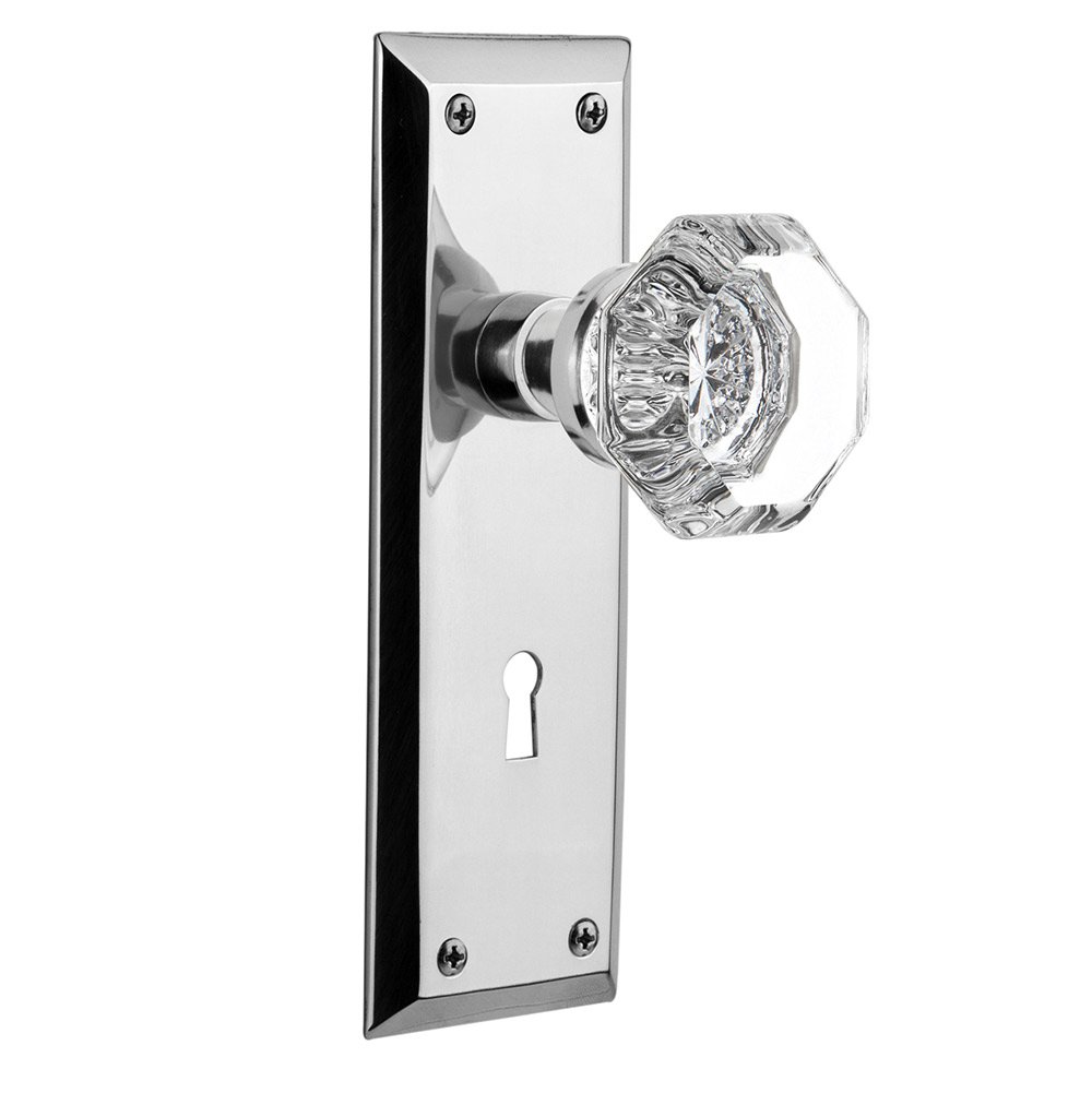 Nostalgic Warehouse Single Dummy New York Plate with Keyhole and Waldorf Door Knob in Bright Chrome
