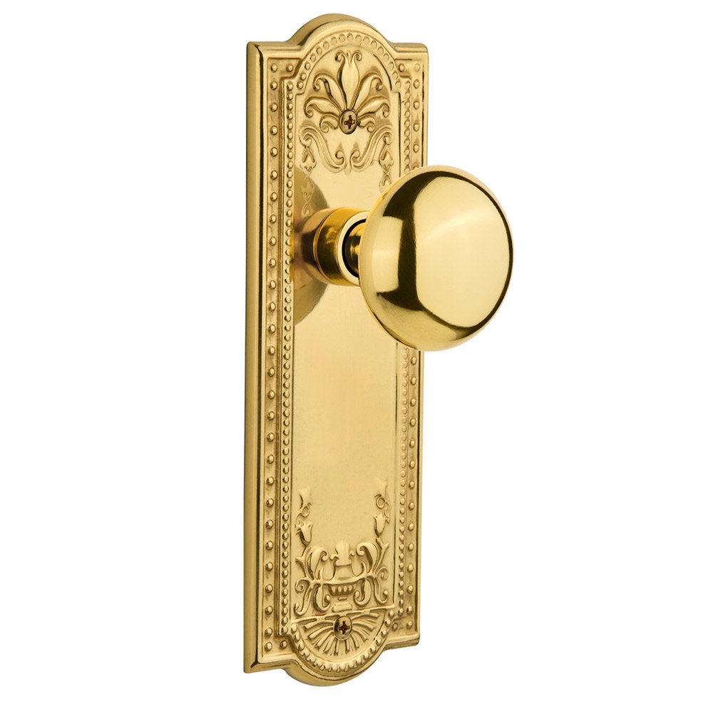 Nostalgic Warehouse Passage Meadows Plate with New York Door Knob in Polished Brass