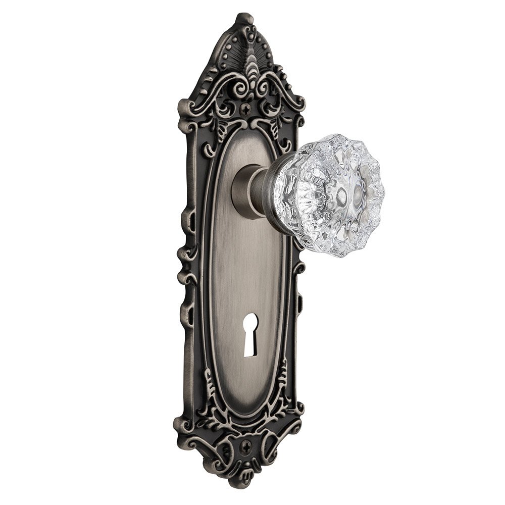 Nostalgic Warehouse Interior Mortise Victorian Plate Crystal Glass Door Knob in Antique Pewter