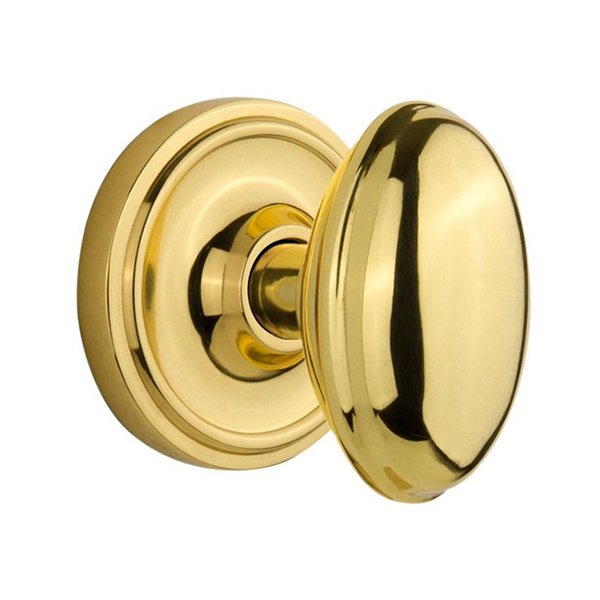 Nostalgic Warehouse Interior Mortise Classic Rosette with Homestead Door Knob in Polished Brass