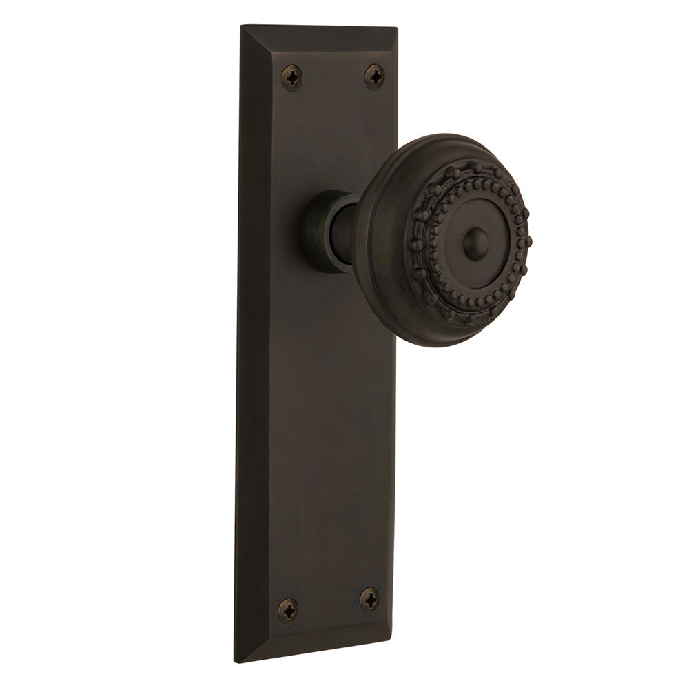 Nostalgic Warehouse Passage New York Plate with Meadows Door Knob in Oil-Rubbed Bronze