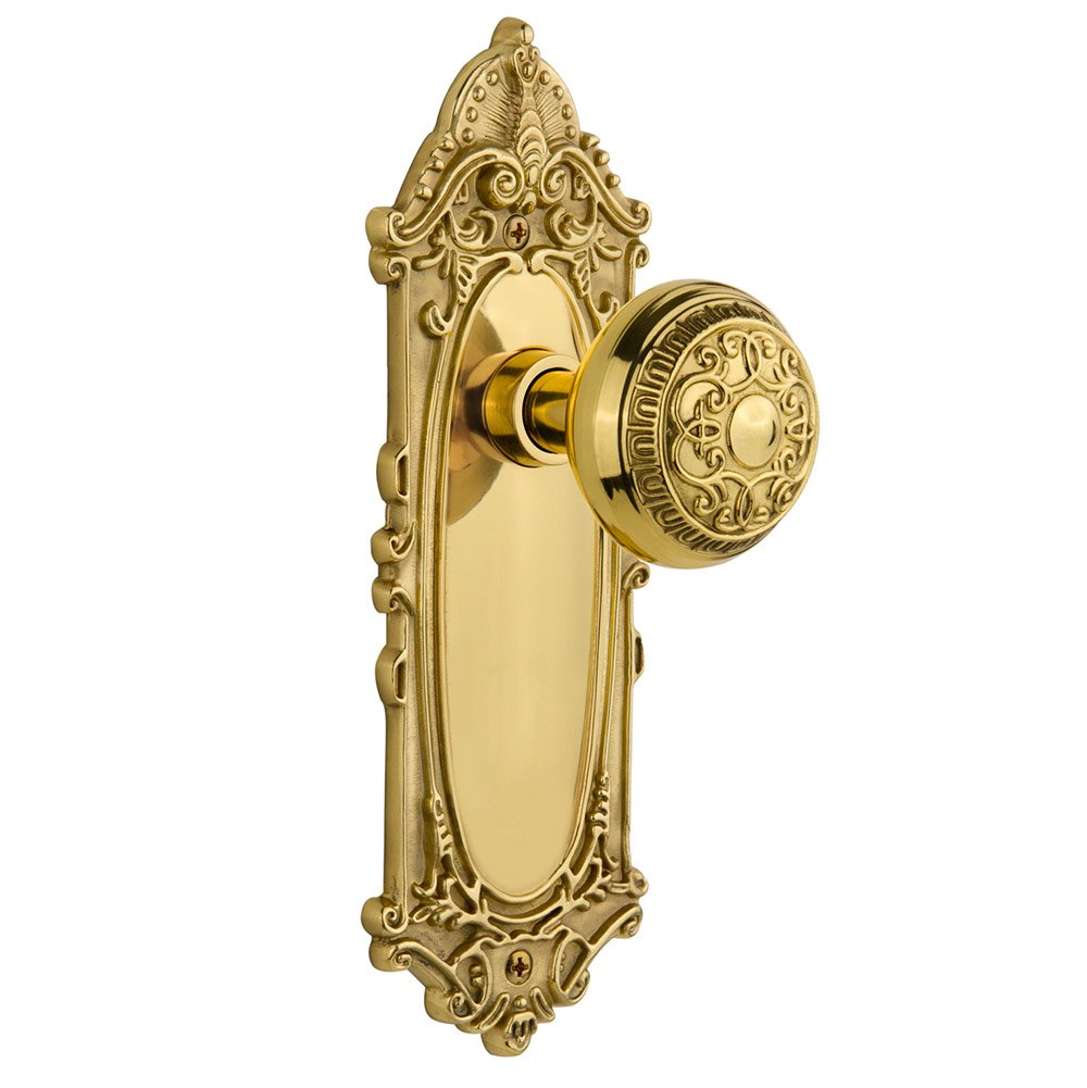 Nostalgic Warehouse Passage Victorian Plate with Egg & Dart Door Knob in Polished Brass