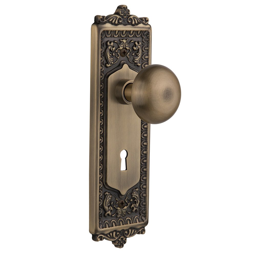 Nostalgic Warehouse Passage Egg & Dart Plate with Keyhole and New York Door Knob in Antique Brass