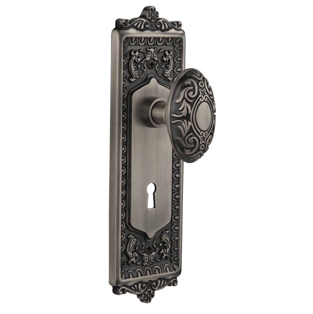 Nostalgic Warehouse Passage Egg & Dart Plate with Keyhole and Victorian Door Knob in Antique Pewter