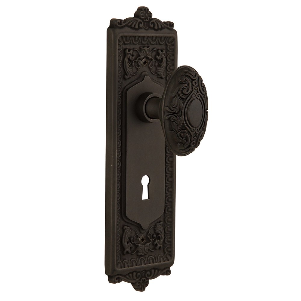 Nostalgic Warehouse Passage Egg & Dart Plate with Keyhole and Victorian Door Knob in Oil-Rubbed Bronze