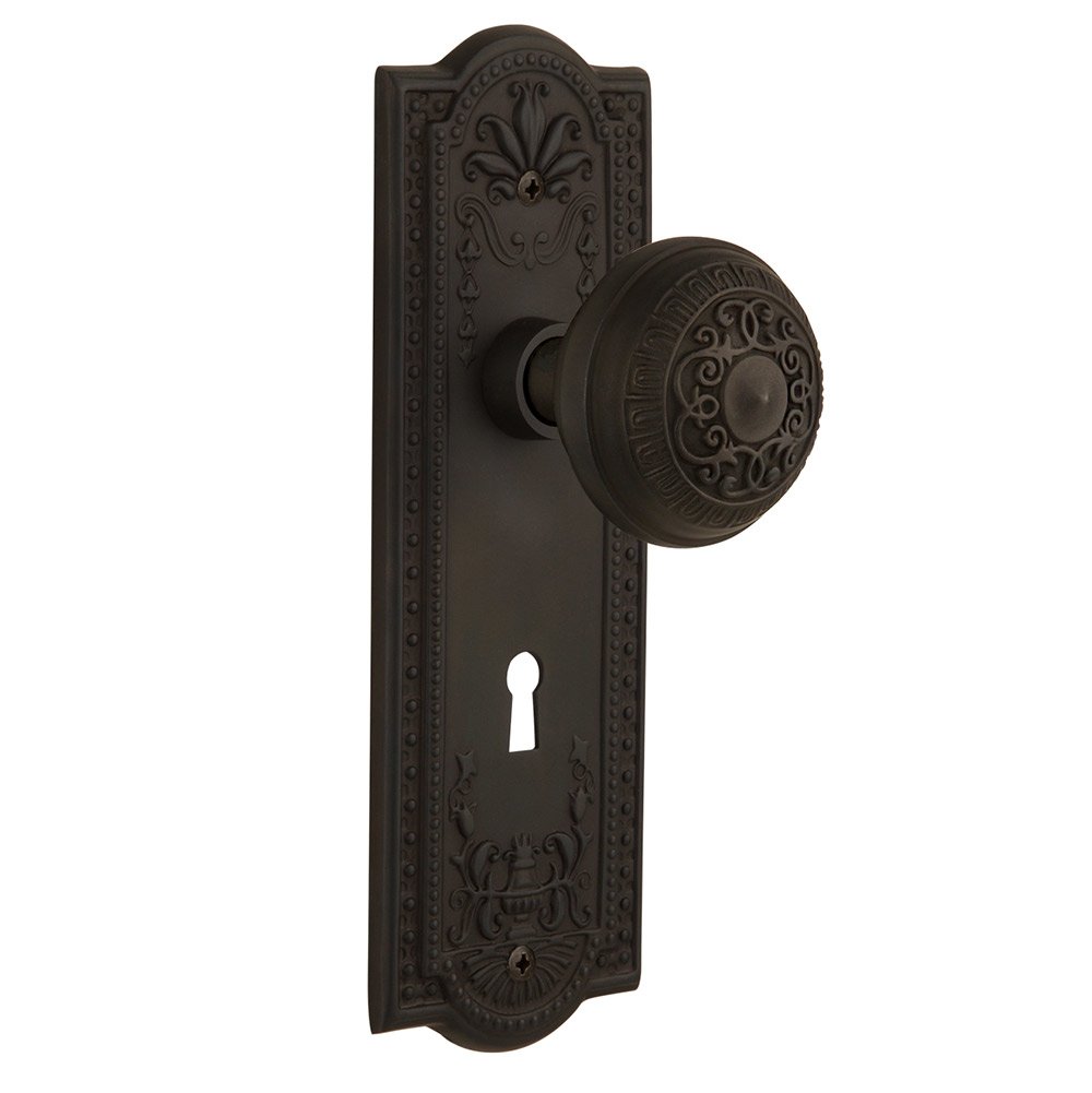 Nostalgic Warehouse Passage Meadows Plate with Keyhole and Egg & Dart Door Knob in Oil-Rubbed Bronze