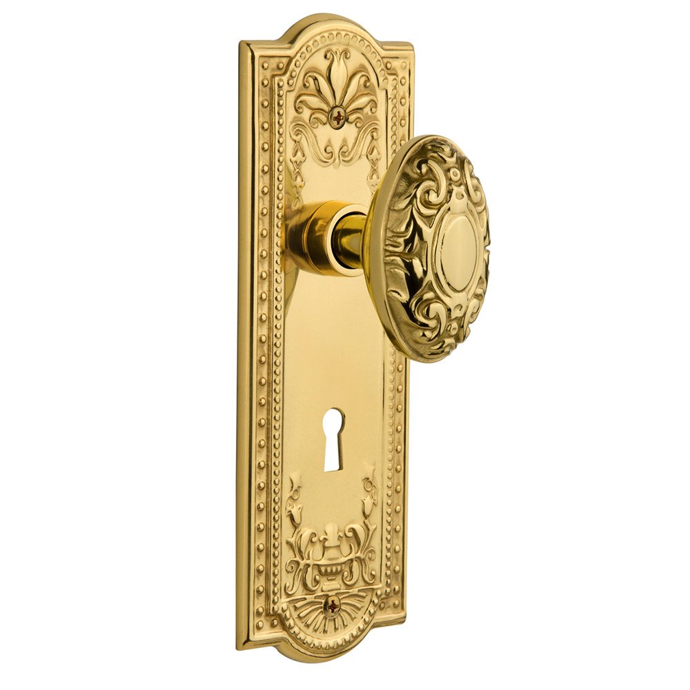 Nostalgic Warehouse Passage Meadows Plate with Keyhole and Victorian Door Knob in Polished Brass