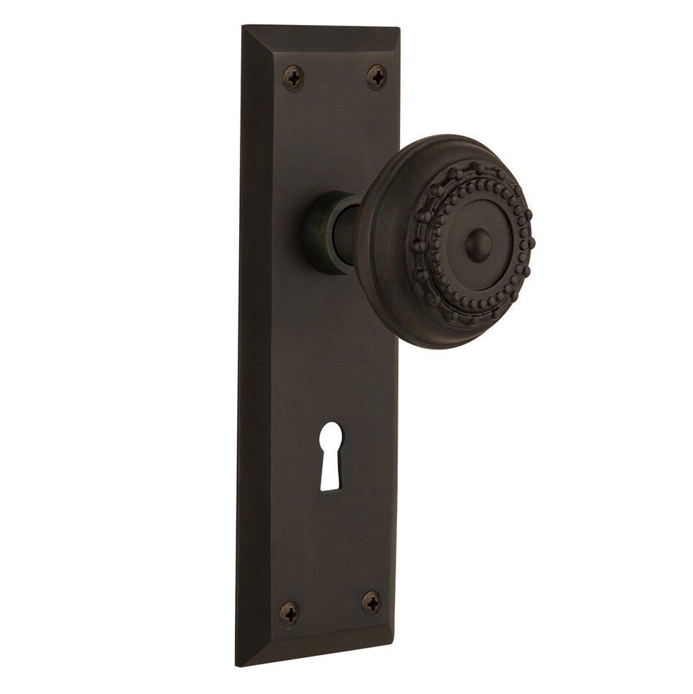 Nostalgic Warehouse Passage New York Plate with Keyhole and Meadows Door Knob in Oil-Rubbed Bronze
