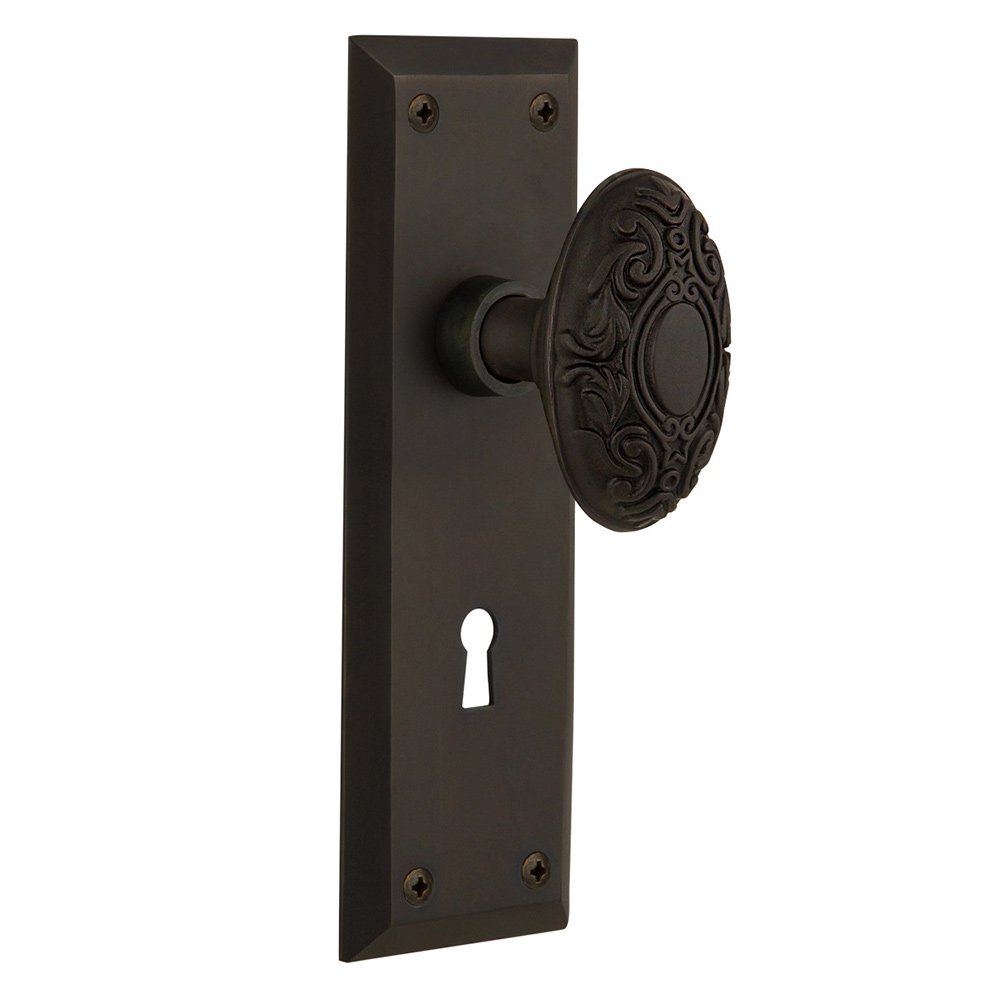 Nostalgic Warehouse Passage New York Plate with Keyhole and Victorian Door Knob in Oil-Rubbed Bronze