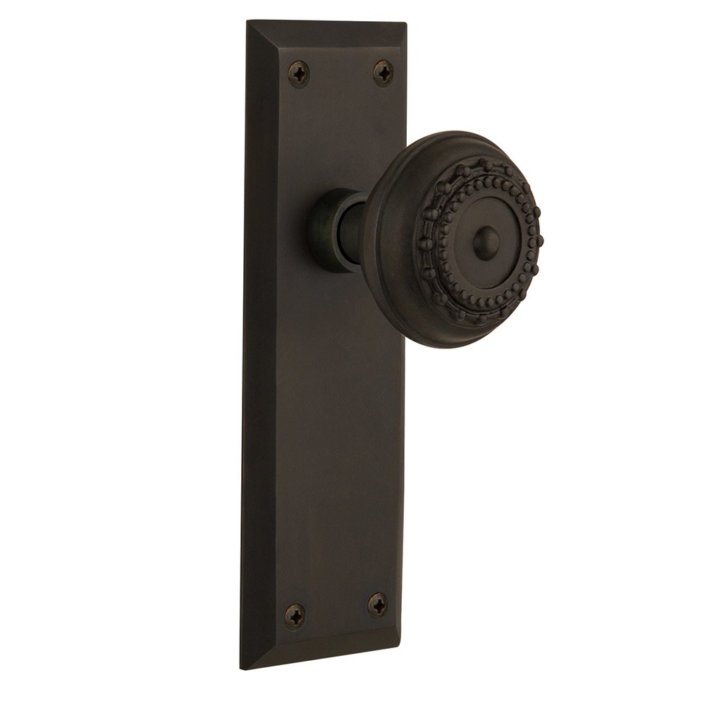 Nostalgic Warehouse Single Dummy New York Plate with Meadows Door Knob in Oil-Rubbed Bronze