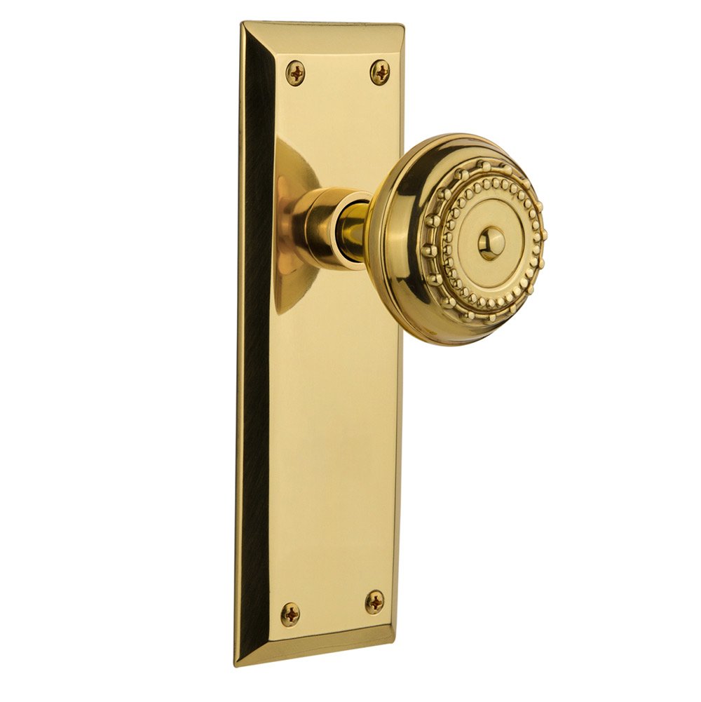 Nostalgic Warehouse Single Dummy New York Plate with Meadows Door Knob in Polished Brass