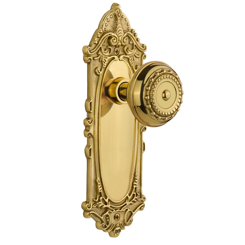 Nostalgic Warehouse Single Dummy Victorian Plate with Meadows Door Knob in Polished Brass