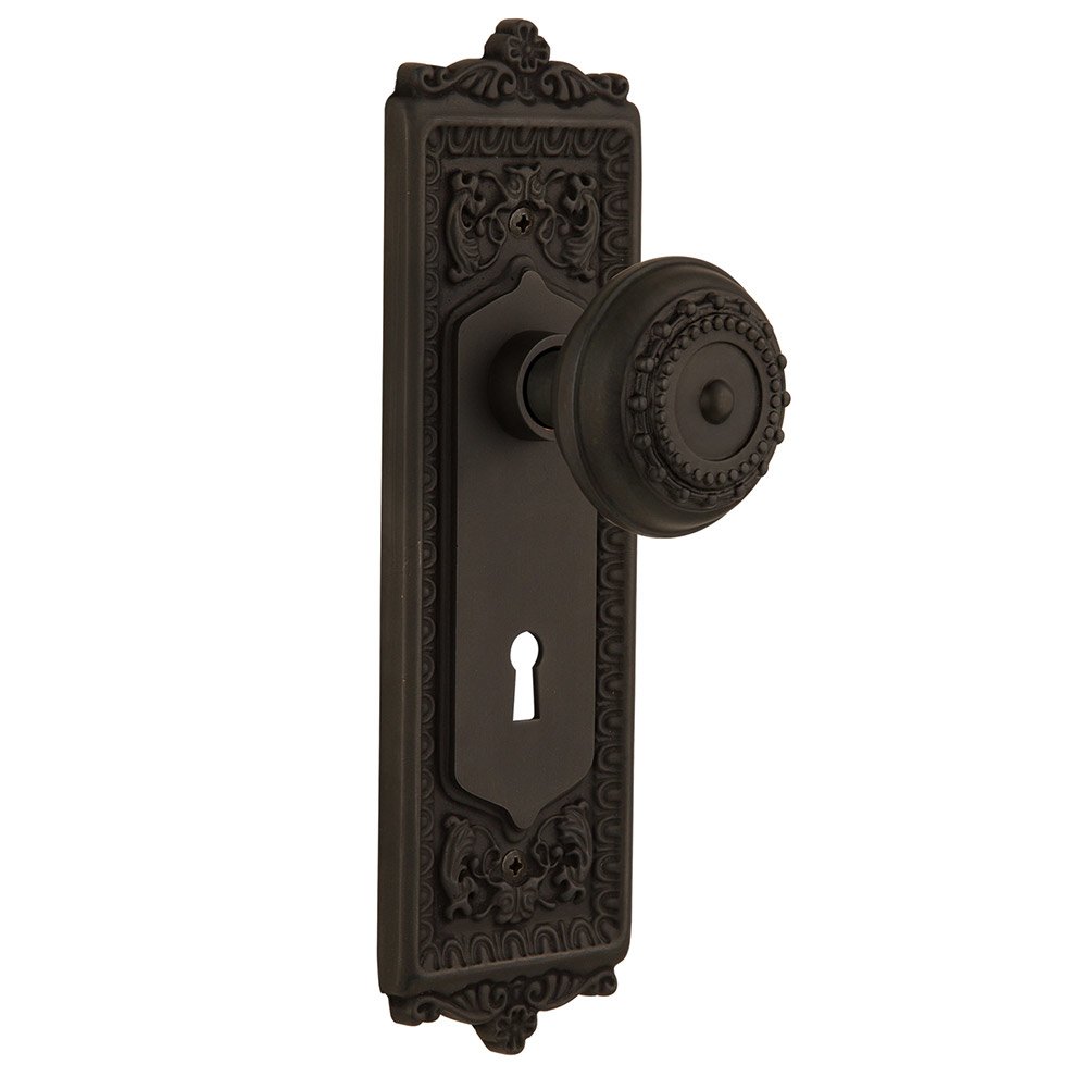 Nostalgic Warehouse Single Dummy Egg & Dart Plate with Keyhole and Meadows Door Knob in Oil-Rubbed Bronze