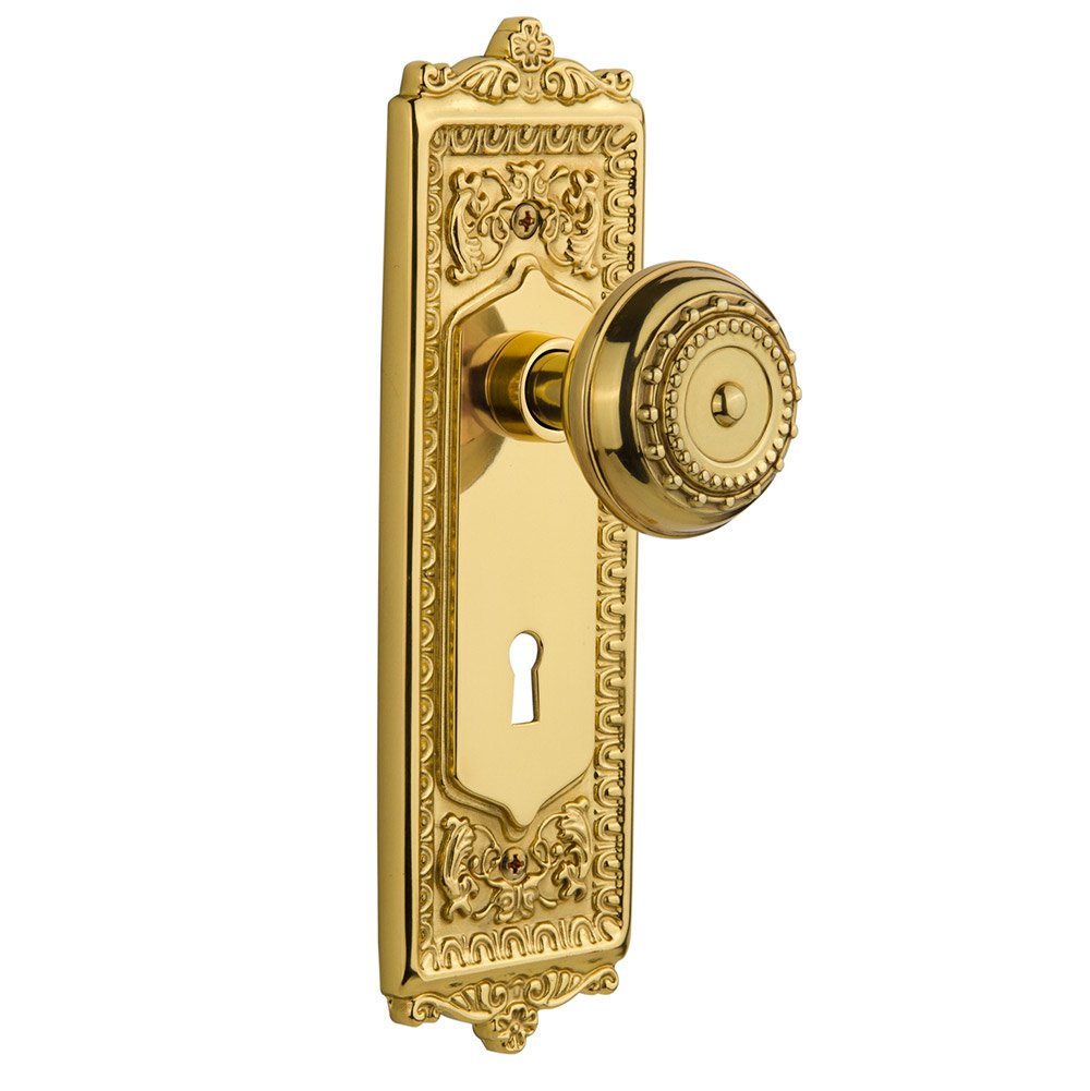 Nostalgic Warehouse Single Dummy Egg & Dart Plate with Keyhole and Meadows Door Knob in Polished Brass