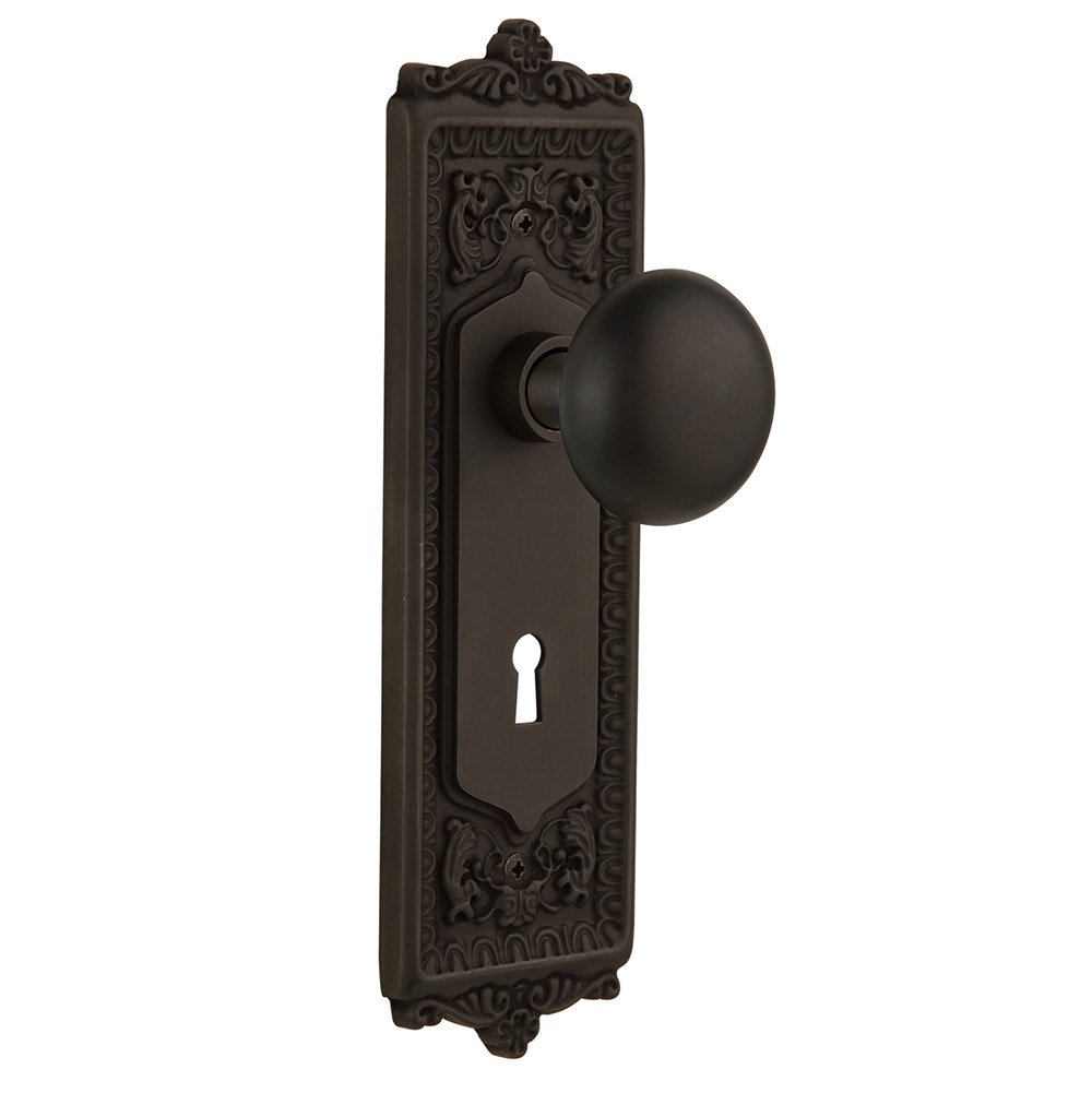 Nostalgic Warehouse Single Dummy Egg & Dart Plate with Keyhole and New York Door Knob in Oil-Rubbed Bronze