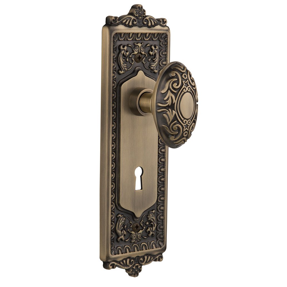 Nostalgic Warehouse Single Dummy Egg & Dart Plate with Keyhole and Victorian Door Knob in Antique Brass