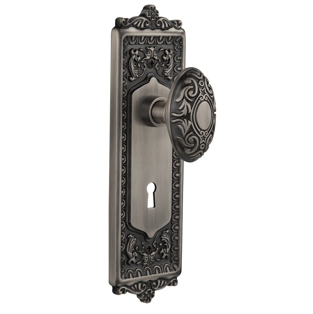 Nostalgic Warehouse Single Dummy Egg & Dart Plate with Keyhole and Victorian Door Knob in Antique Pewter