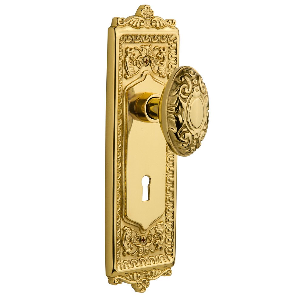 Nostalgic Warehouse Single Dummy Egg & Dart Plate with Keyhole and Victorian Door Knob in Polished Brass