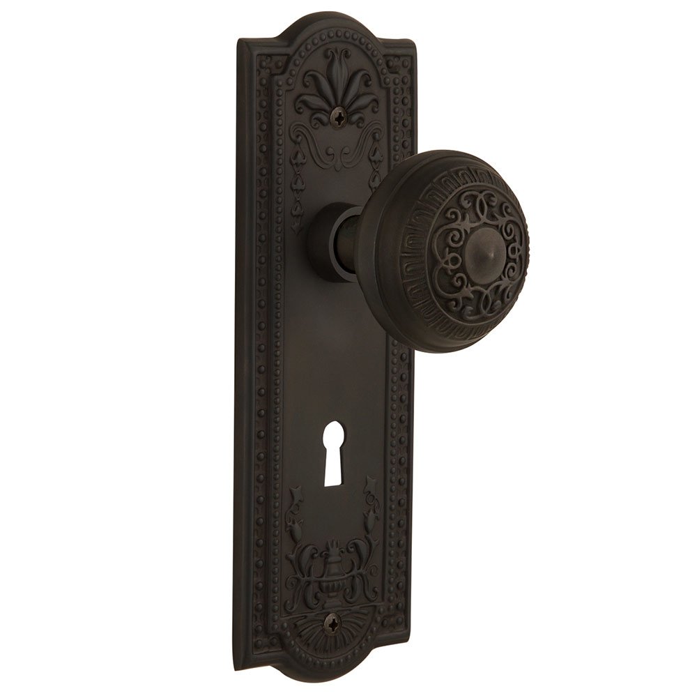 Nostalgic Warehouse Single Dummy Meadows Plate with Keyhole and Egg & Dart Door Knob in Oil-Rubbed Bronze