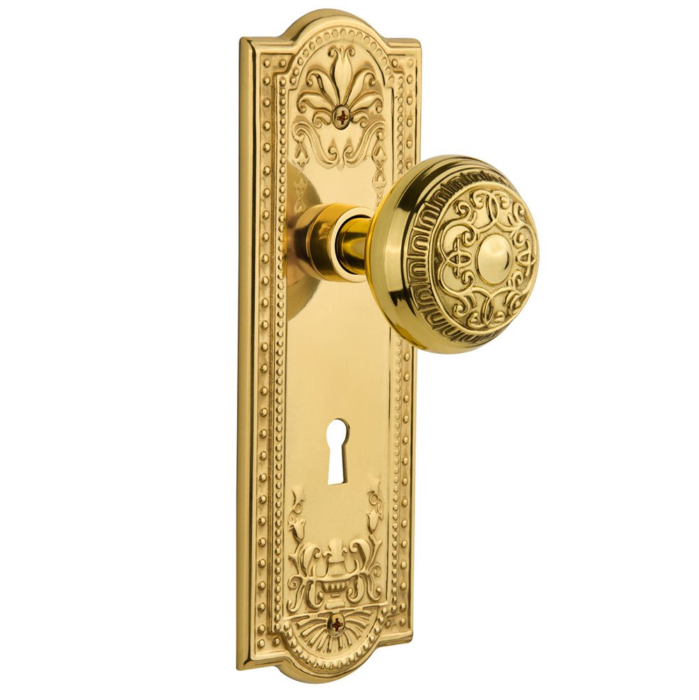 Nostalgic Warehouse Single Dummy Meadows Plate with Keyhole and Egg & Dart Door Knob in Polished Brass