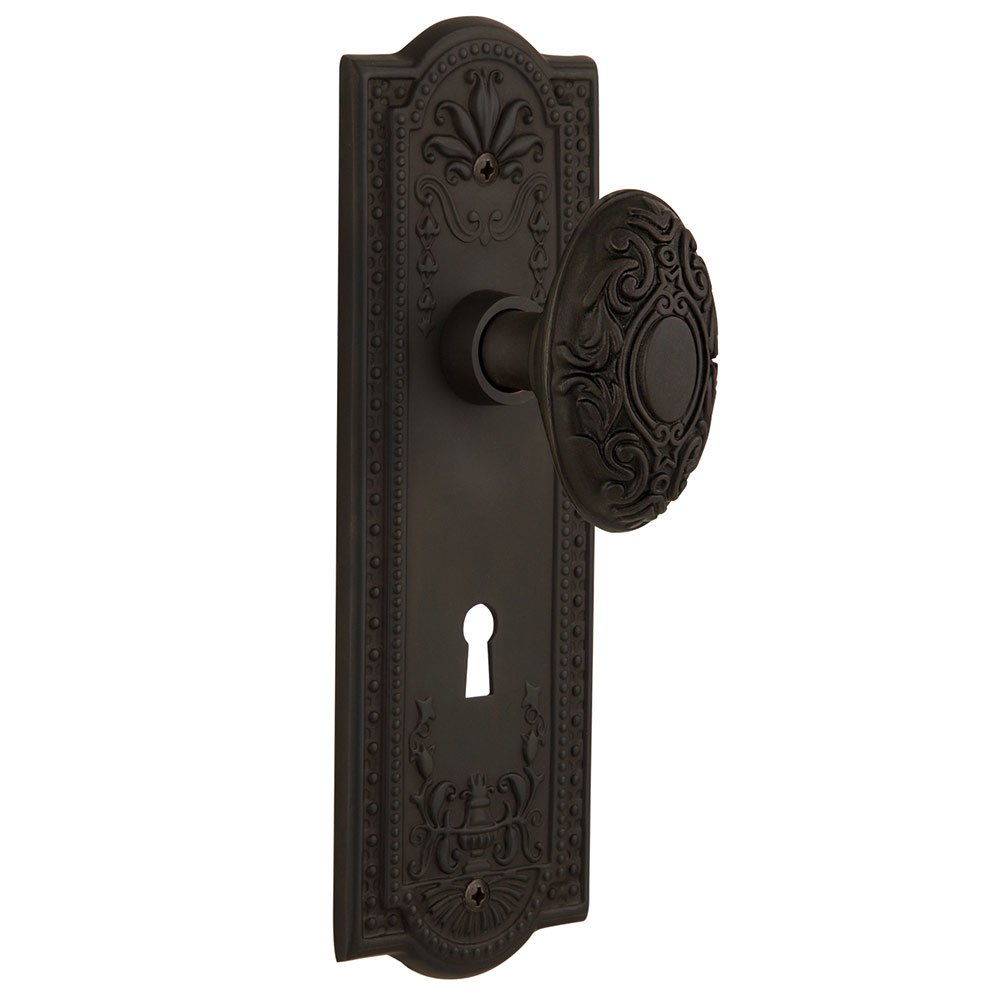 Nostalgic Warehouse Single Dummy Meadows Plate with Keyhole and Victorian Door Knob in Oil-Rubbed Bronze