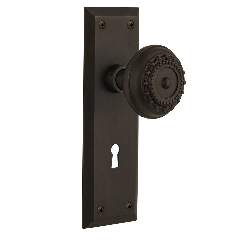 Nostalgic Warehouse Single Dummy New York Plate with Keyhole and Meadows Door Knob in Oil-Rubbed Bronze
