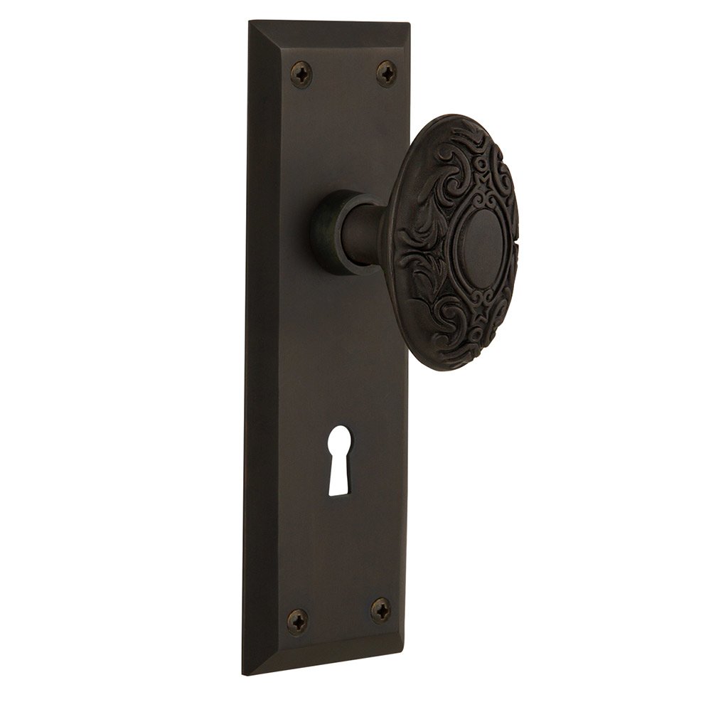 Nostalgic Warehouse Single Dummy New York Plate with Keyhole and Victorian Door Knob in Oil-Rubbed Bronze