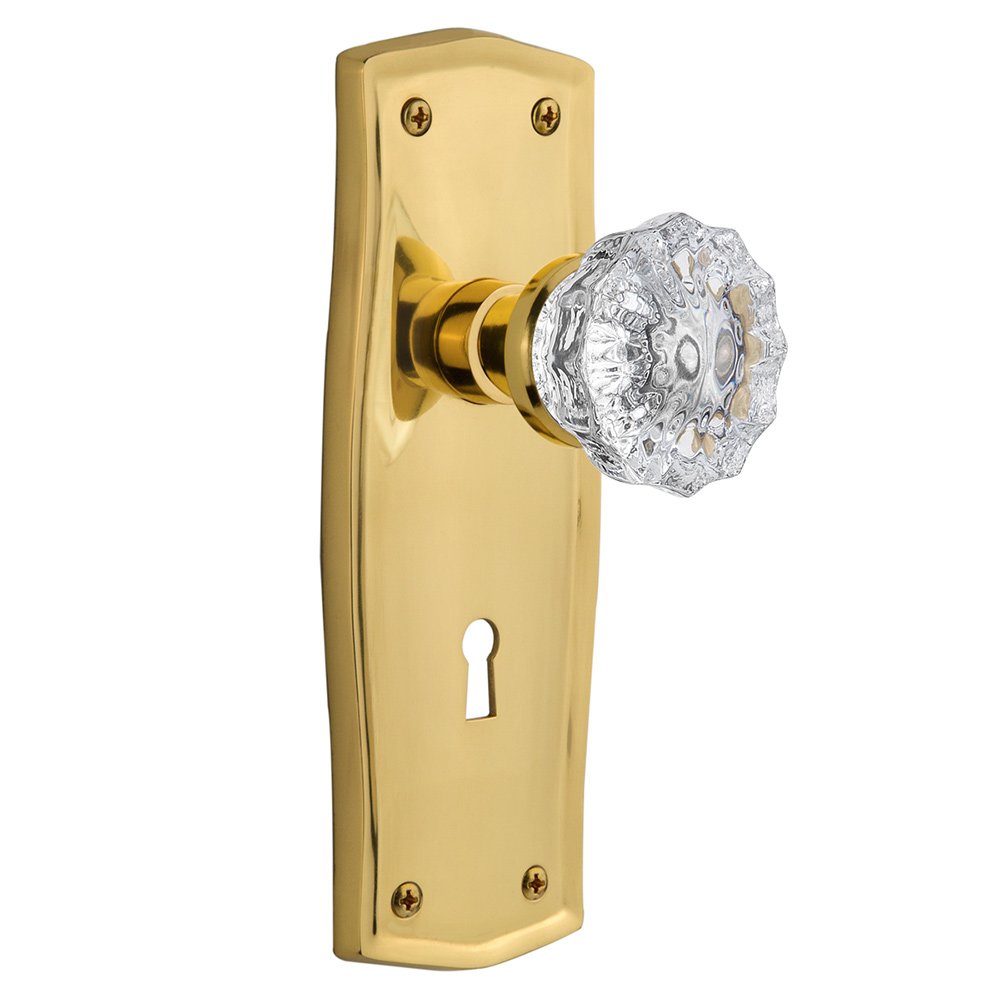 Nostalgic Warehouse Privacy Prairie Plate with Keyhole and Crystal Glass Door Knob in Unlacquered Brass