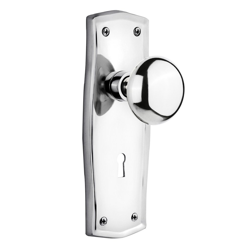 Prairie Collection Passage Prairie Plate with Keyhole and New York Door  Knob in Bright Chrome by Nostalgic Warehouse 705380 MyKnobs