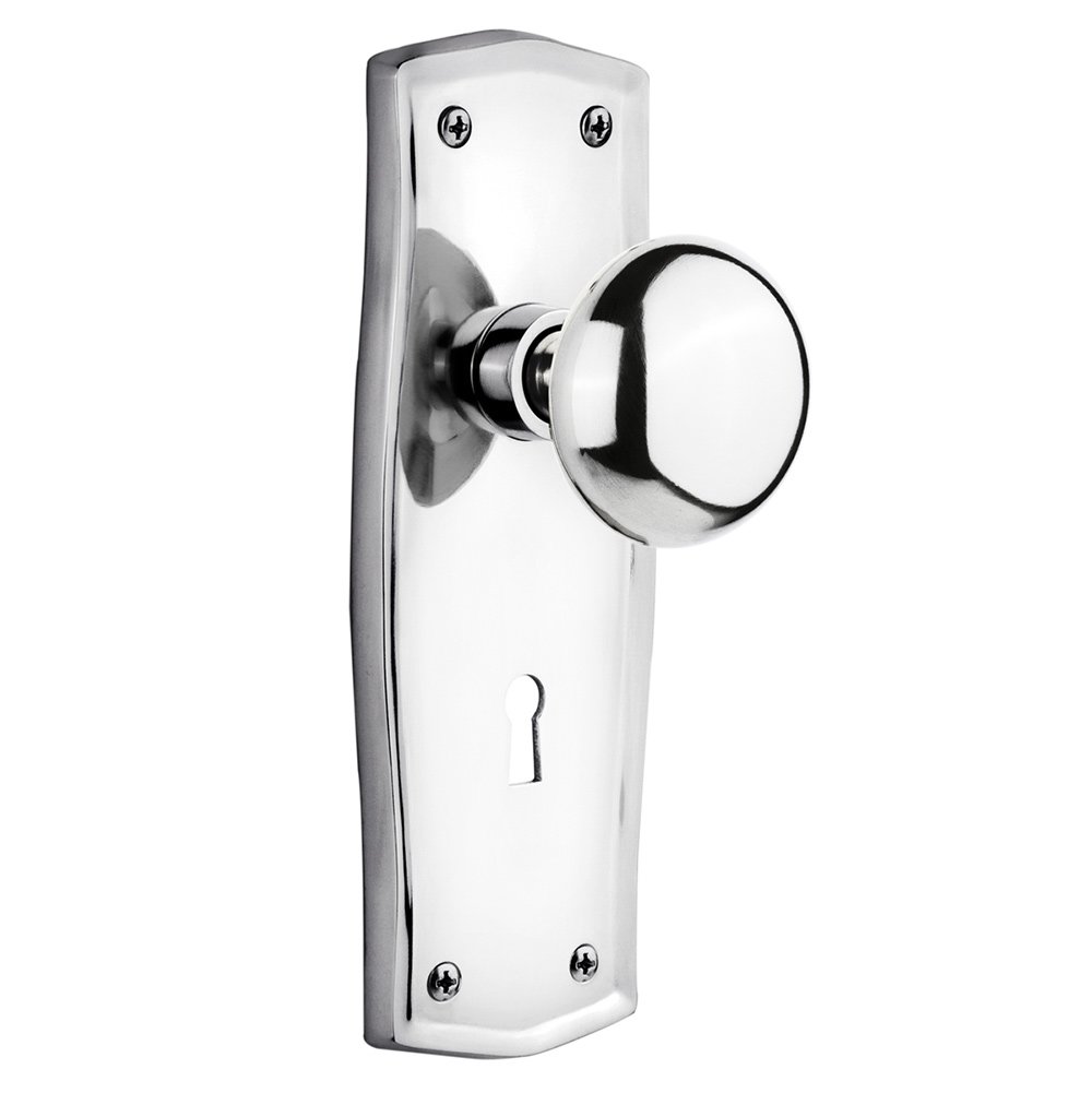 Nostalgic Warehouse Privacy Prairie Plate with Keyhole and New York Door Knob in Bright Chrome