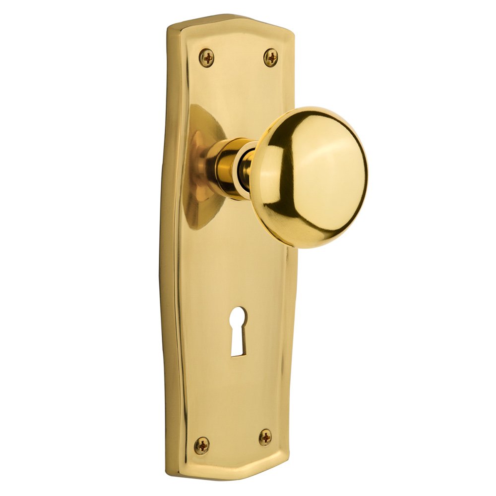 Nostalgic Warehouse Privacy Prairie Plate with Keyhole and New York Door Knob in Unlacquered Brass