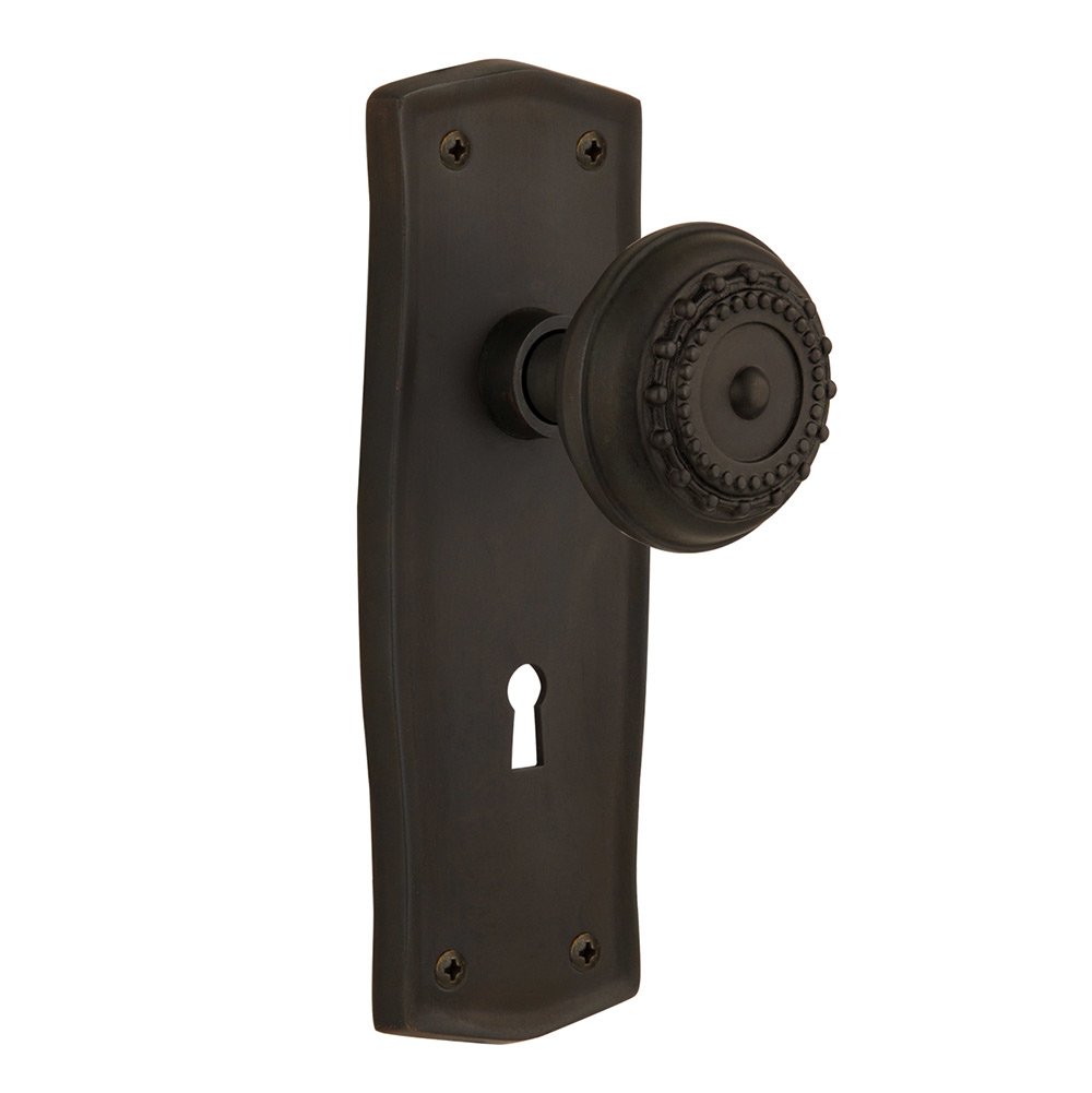 Nostalgic Warehouse Passage Prairie Plate with Keyhole and Meadows Door Knob in Oil-Rubbed Bronze