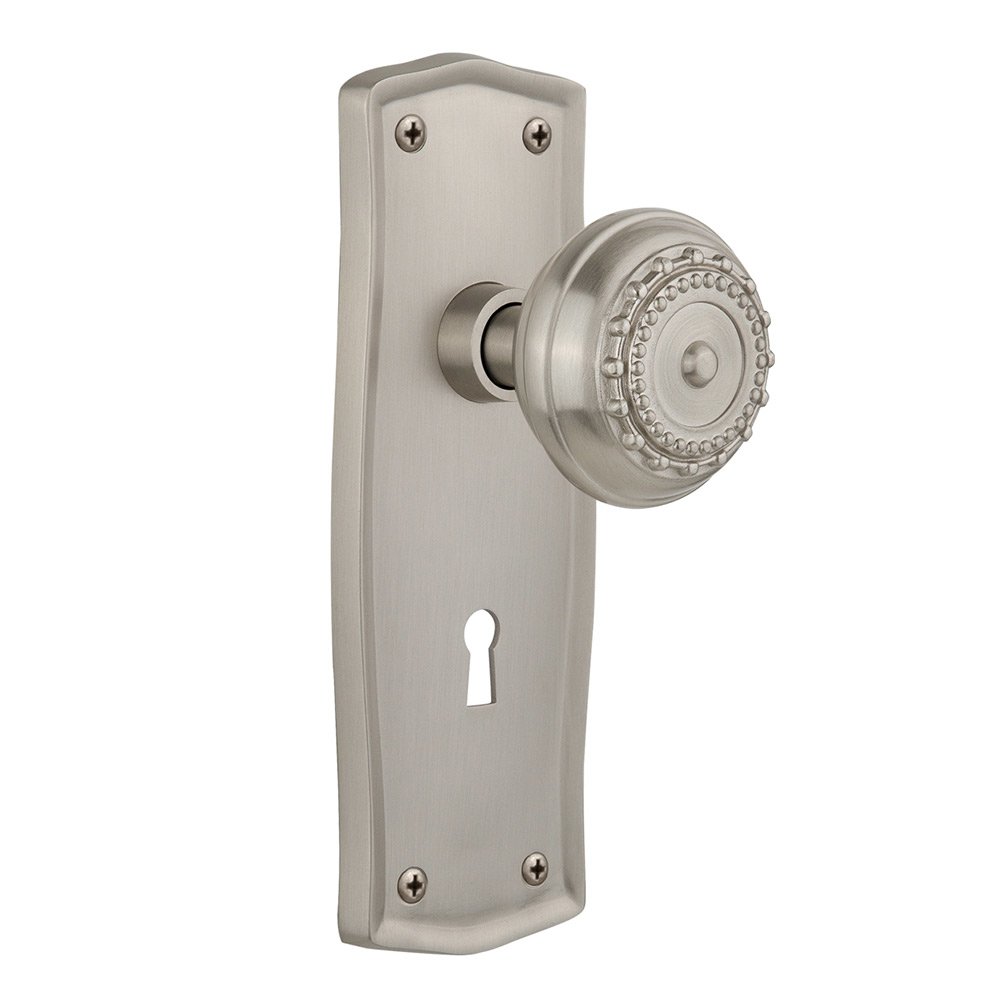 Nostalgic Warehouse Passage Prairie Plate with Keyhole and Meadows Door Knob in Satin Nickel