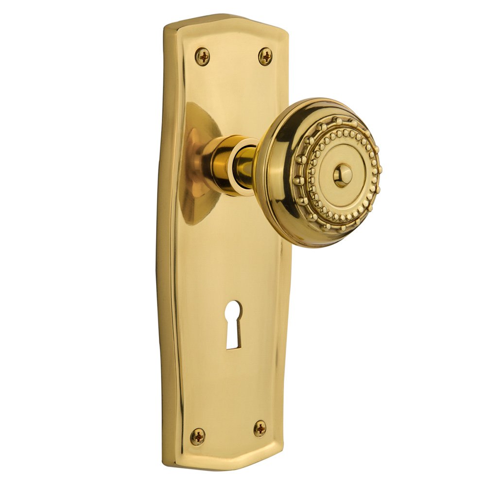 Nostalgic Warehouse Privacy Prairie Plate with Keyhole and Meadows Door Knob in Polished Brass