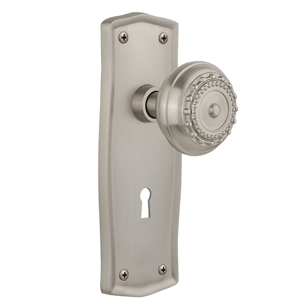 Nostalgic Warehouse Privacy Prairie Plate with Keyhole and Meadows Door Knob in Satin Nickel