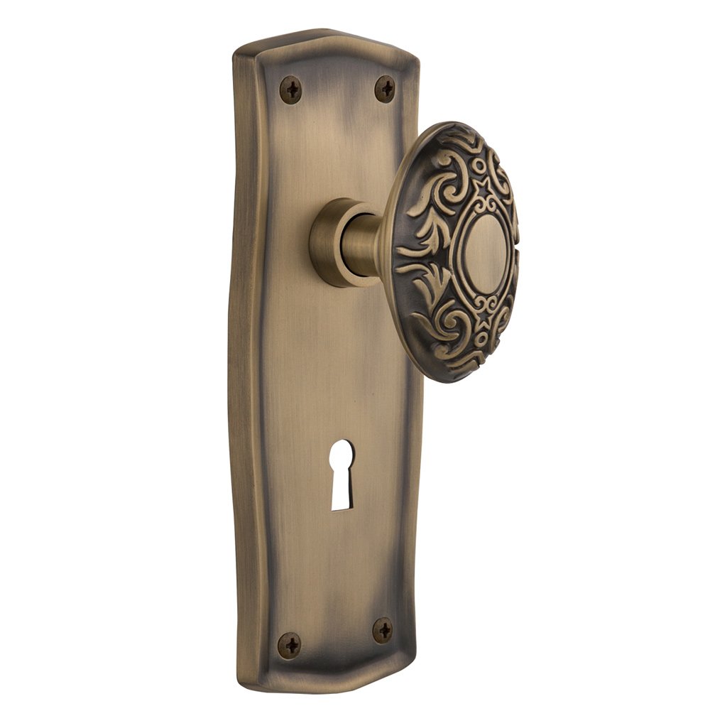 Nostalgic Warehouse Privacy Prairie Plate with Keyhole and Victorian Door Knob in Antique Brass