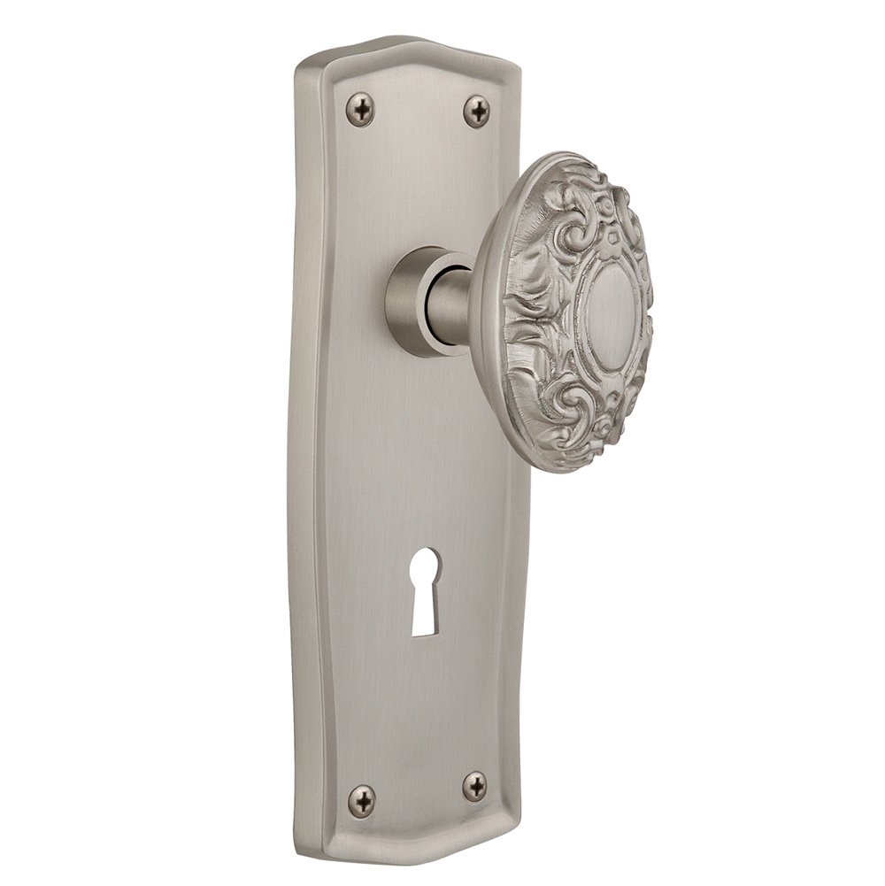 Nostalgic Warehouse Privacy Prairie Plate with Keyhole and Victorian Door Knob in Satin Nickel