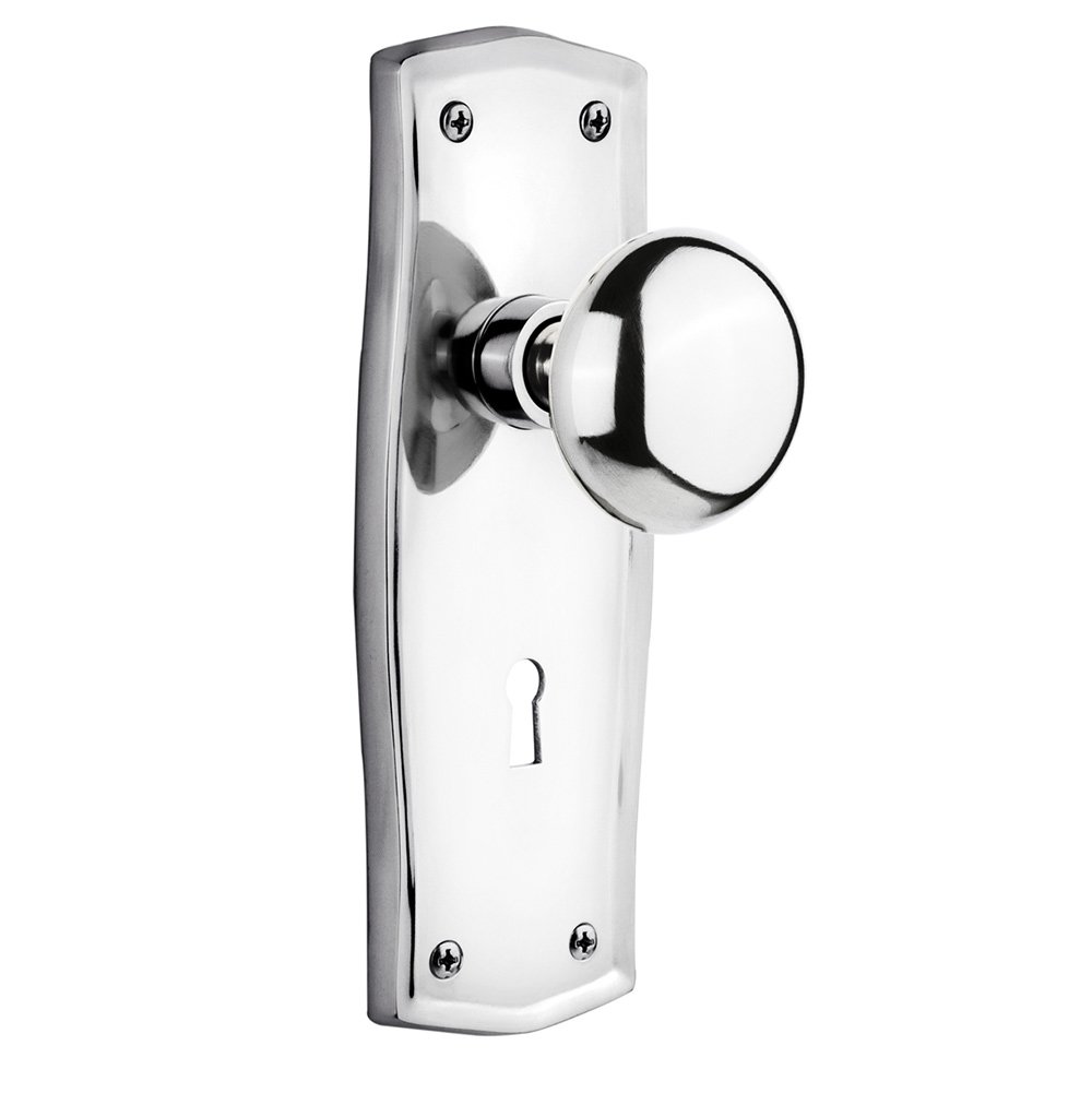 Nostalgic Warehouse Single Dummy Prairie Plate with Keyhole and New York Door Knob in Bright Chrome