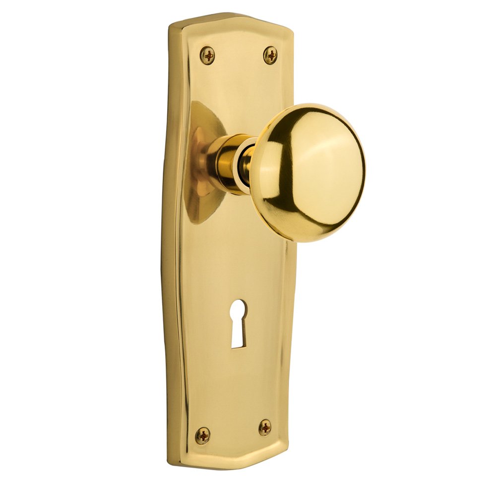 Nostalgic Warehouse Single Dummy Prairie Plate with Keyhole and New York Door Knob in Unlacquered Brass