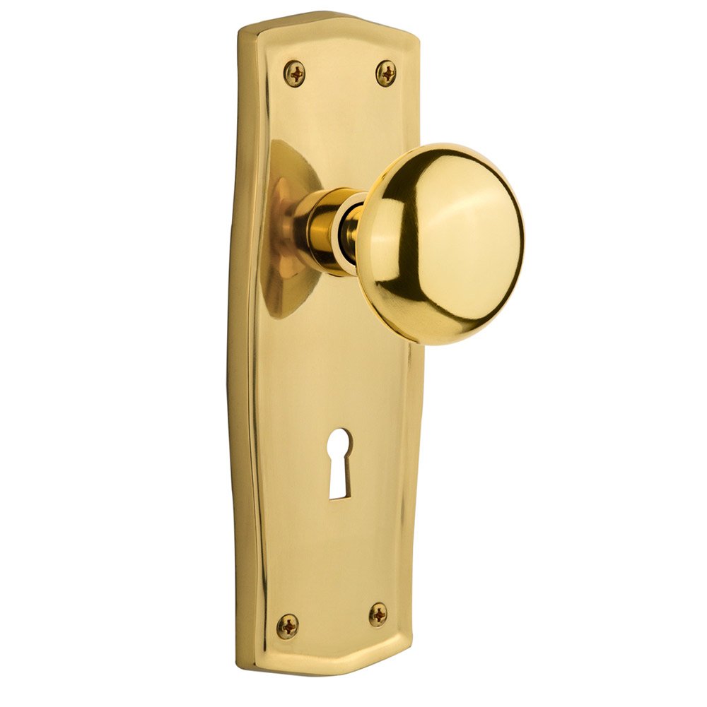 Nostalgic Warehouse Double Dummy Prairie Plate with Keyhole and New York Door Knob in Unlacquered Brass