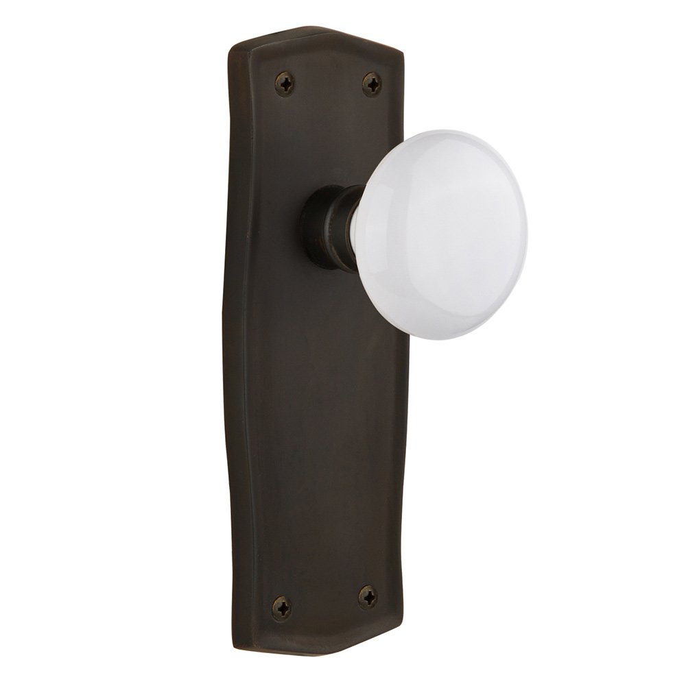 Nostalgic Warehouse Single Dummy Prairie Plate with White Porcelain Door Knob in Oil-Rubbed Bronze